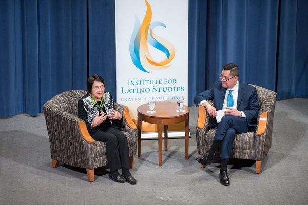 Dolores Huerta joins Luis Fraga for a conversation and Q & A as part of the Institute for Latino Studies' Transformative Latino Leadership Lecture Series
